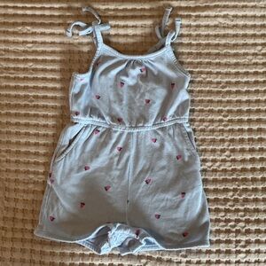 Girls Light Blue Romper with Pink Strawberry Accents -18M